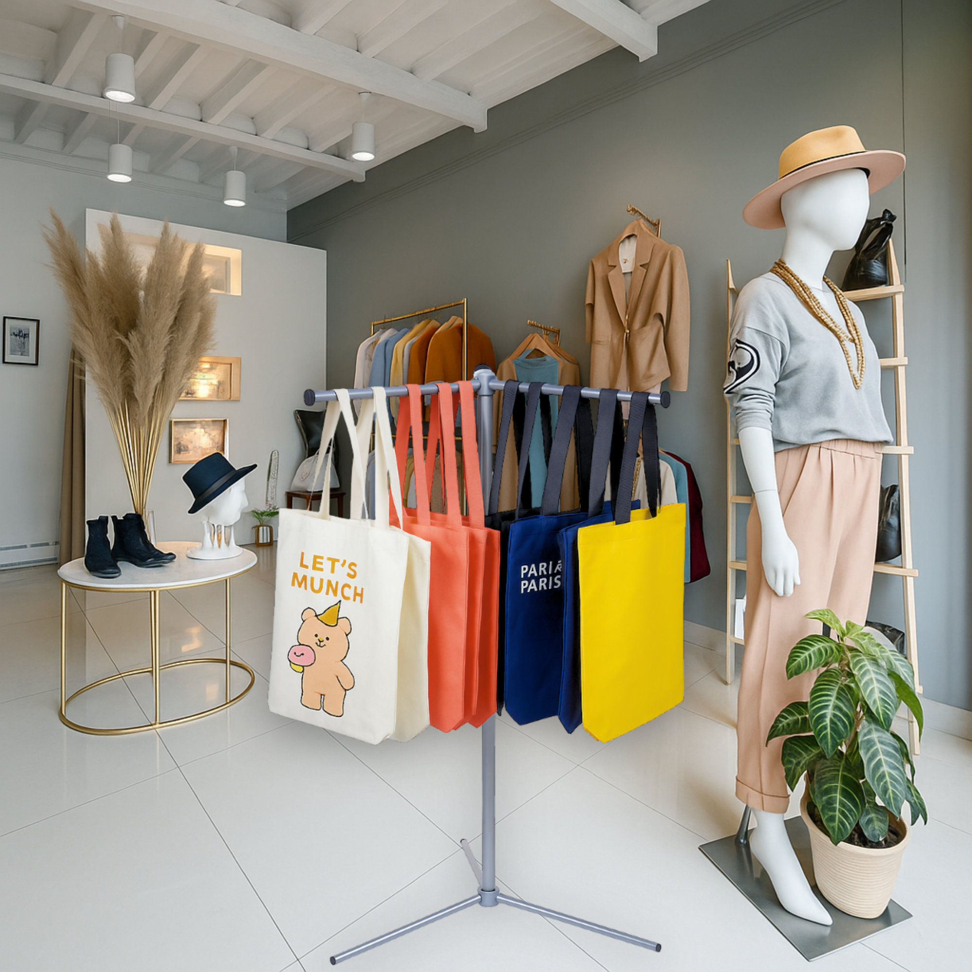 Bag Rack Stand, Tote Bag Display Stand for Vendors, Metal Rack for Market Booth, Craft Fairs, Trade Show, Retail Stores