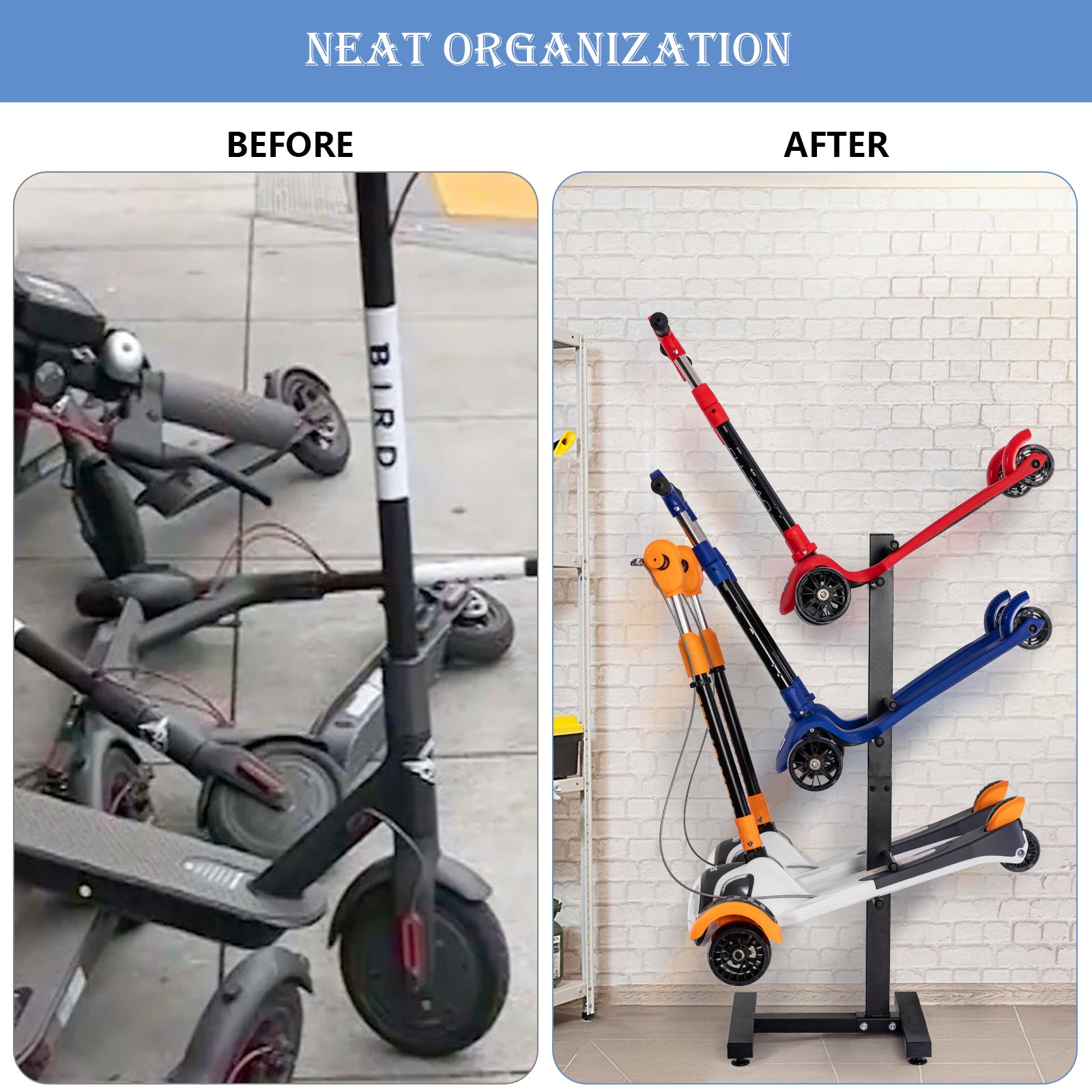 Scooter Storage Rack for Garage, Multi-Scooter Holder, Metal Stand for 6 Electric Scooters