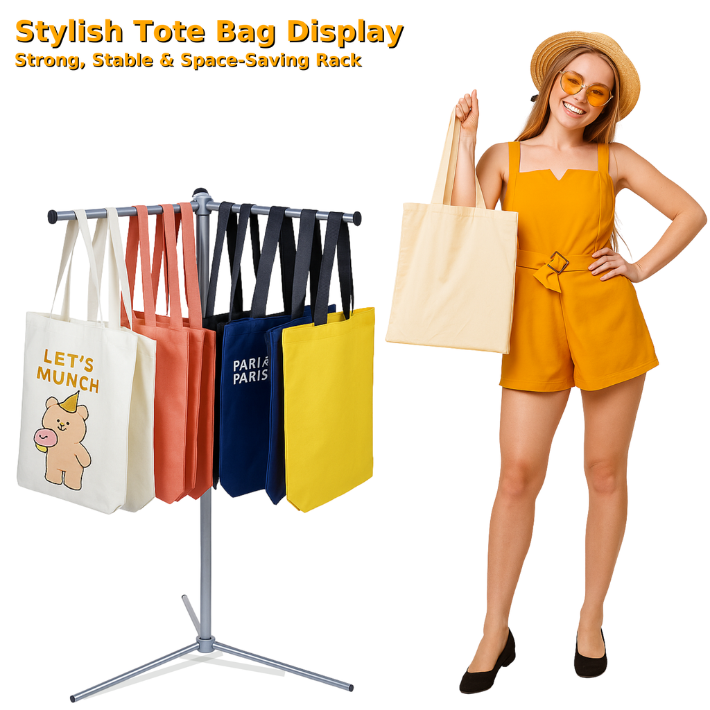 Bag Rack Stand, Tote Bag Display Stand for Vendors, Metal Rack for Market Booth, Craft Fairs, Trade Show, Retail Stores