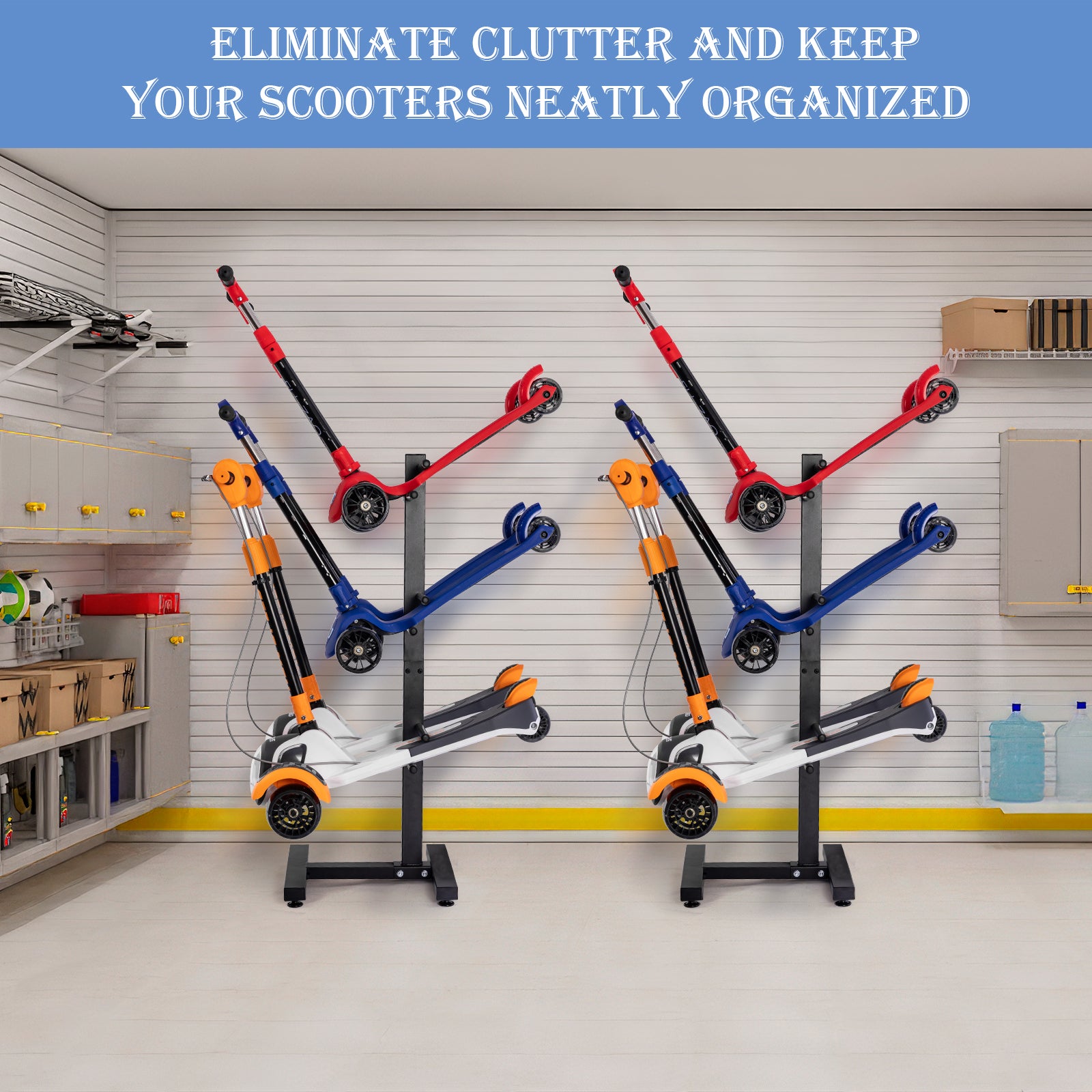 Scooter Storage Rack for Garage, Multi-Scooter Holder, Metal Stand for 6 Electric Scooters