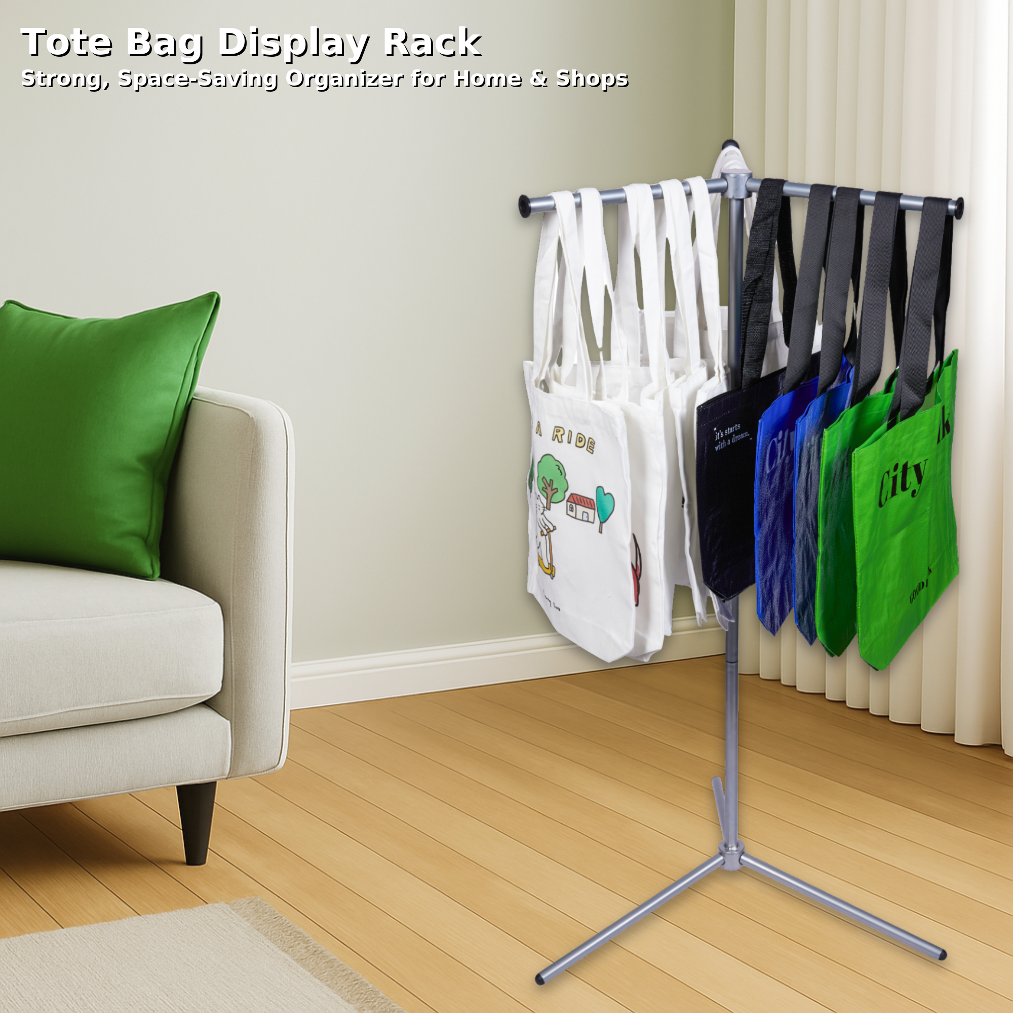 Bag Rack Stand, Tote Bag Display Stand for Vendors, Metal Rack for Market Booth, Craft Fairs, Trade Show, Retail Stores