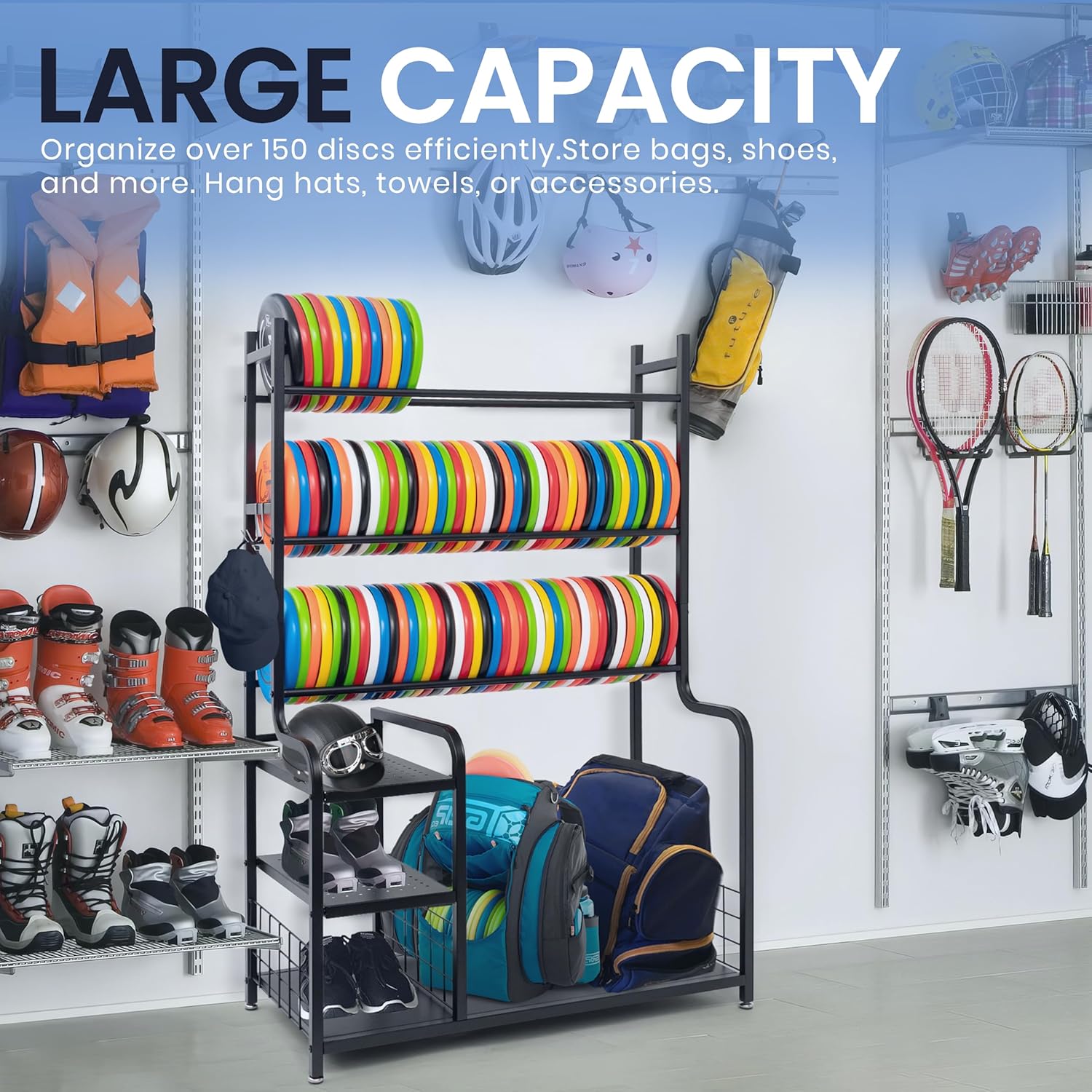 Disc Golf Storage Rack – Disc Golf Organizer with Bag Stand – Large Capacity Disc Golf Shelf, Holds 140+ Discs
