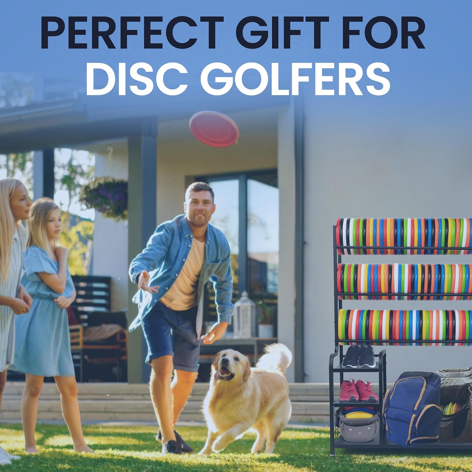 Disc Golf Storage Rack – Disc Golf Organizer with Bag Stand – Large Capacity Disc Golf Shelf, Holds 140+ Discs