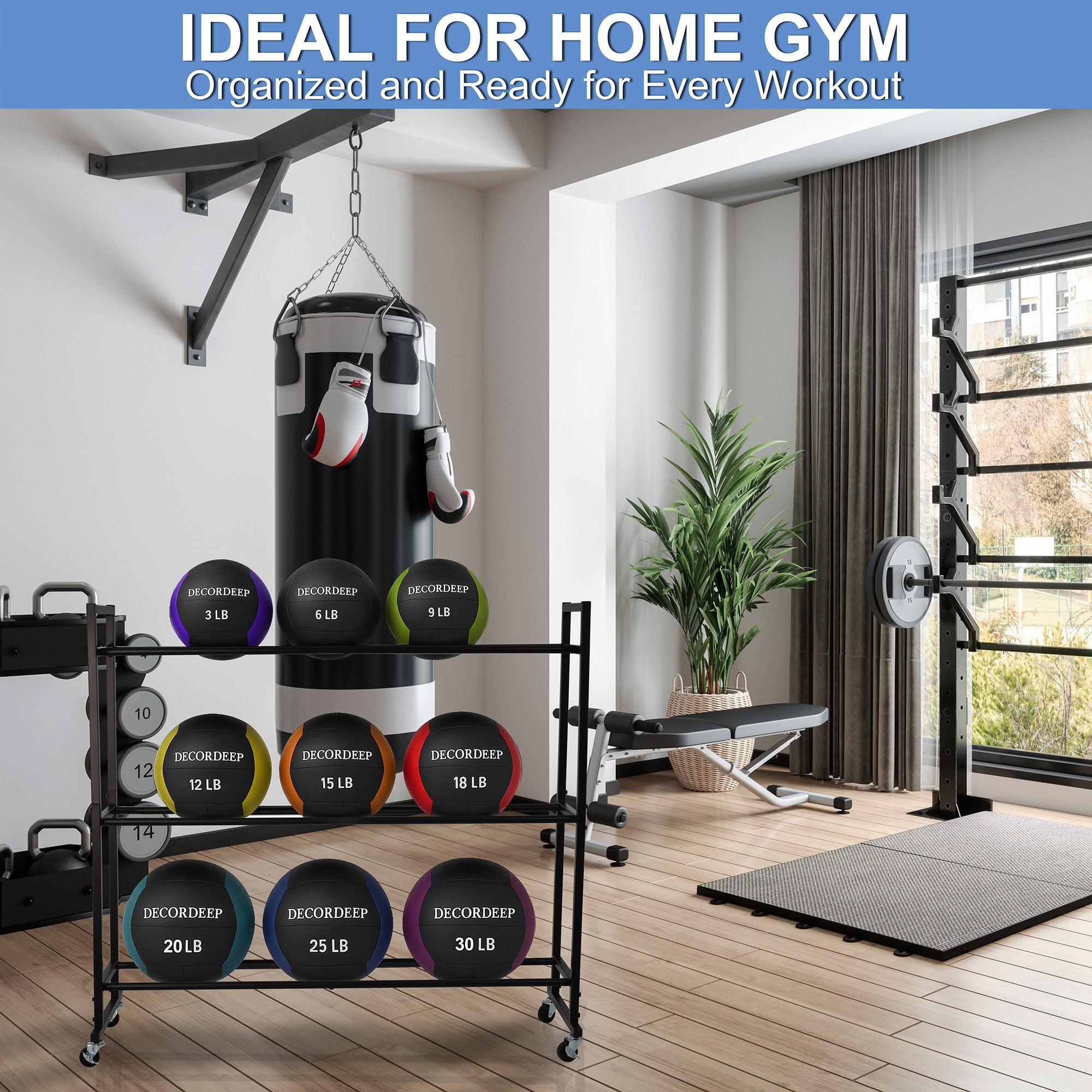 Medicine Ball Rack, Heavy Duty Medicine Ball Storage Stand, Rolling Med Ball Holder and Organizer for Home, Gym