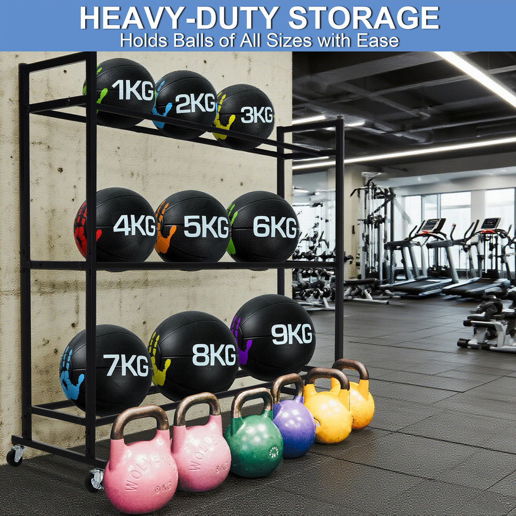 Medicine Ball Rack, Heavy Duty Medicine Ball Storage Stand, Rolling Med Ball Holder and Organizer for Home, Gym