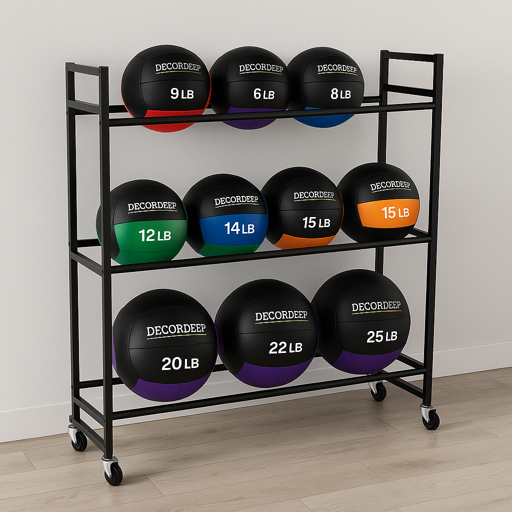Medicine Ball Rack, Heavy Duty Medicine Ball Storage Stand, Rolling Med Ball Holder and Organizer for Home, Gym