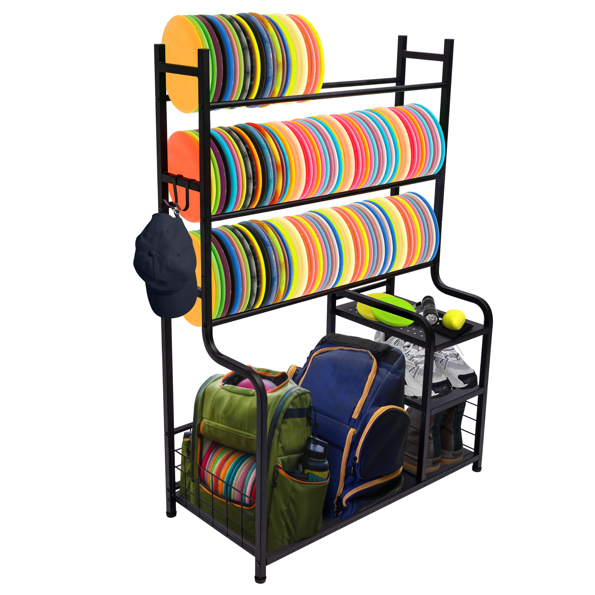 Disc Golf Storage Rack – Disc Golf Organizer with Bag Stand – Large Capacity Disc Golf Shelf, Holds 140+ Discs